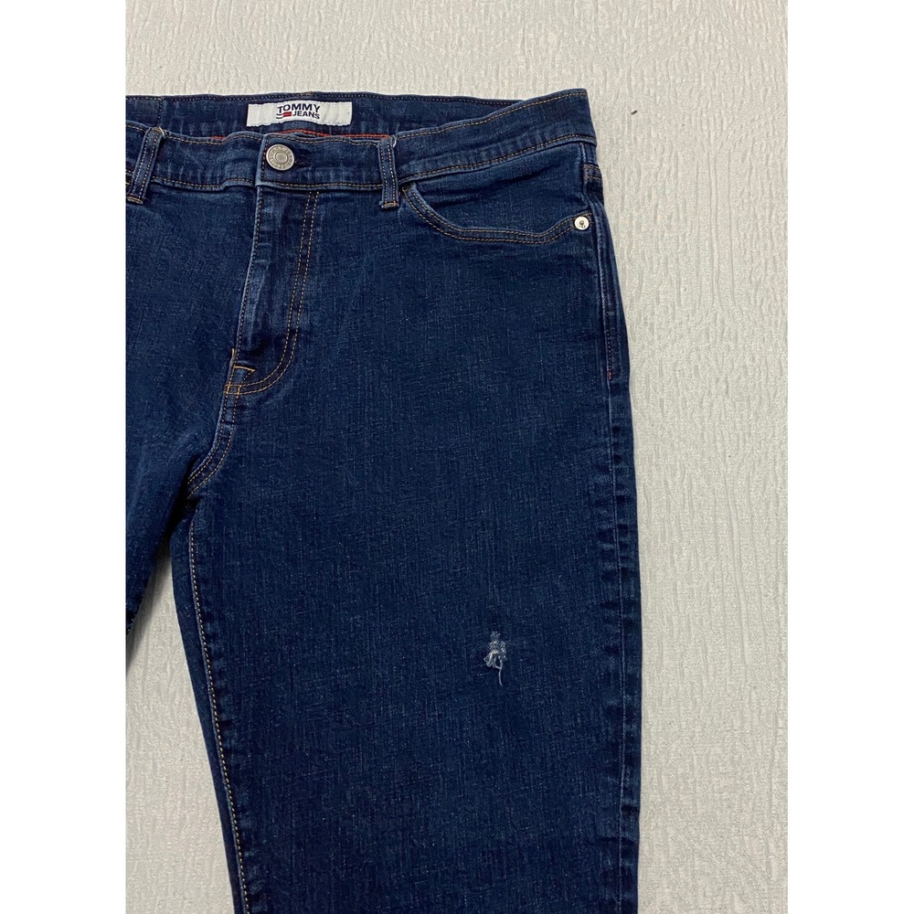Tommy Jeans Mens‎ Straight Fit Dark Wash Denim Jeans 34x32 Distressed Stretch - Picture 2 of 12